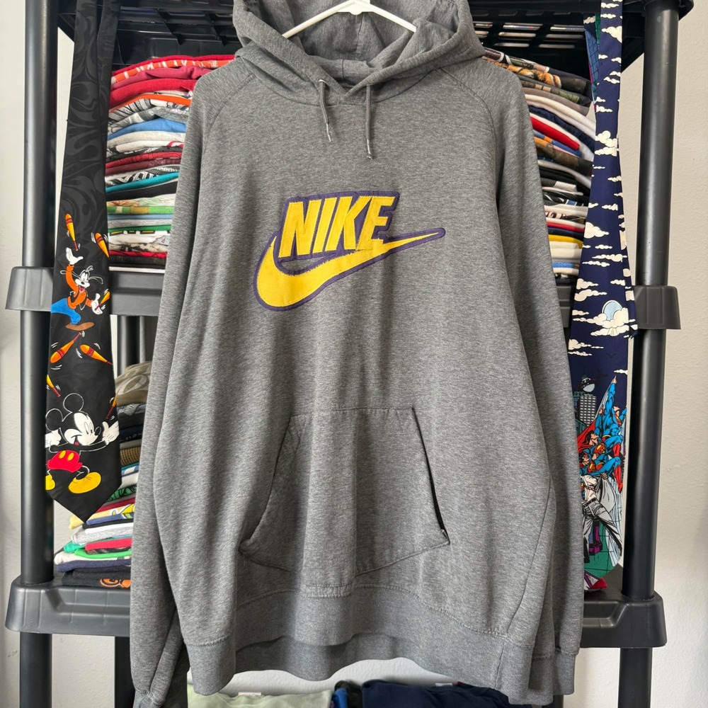 Y2K Gray Nike Spellout Embroidered Hoodie XL